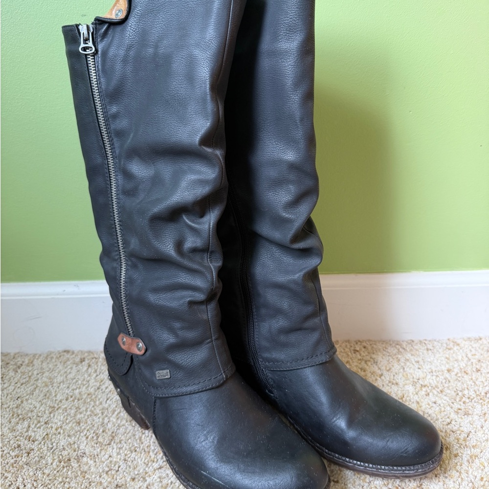 Rieker Women's Over-the-Knee Black Leather Zip Boots